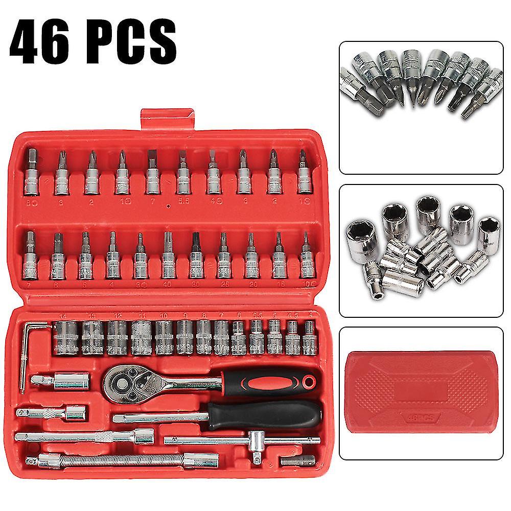 For Auto Repair Tool Kit 46pcs Ratchet Spanner Sockets Reversible Ratchet Game Wrenches Tool Professional With Case