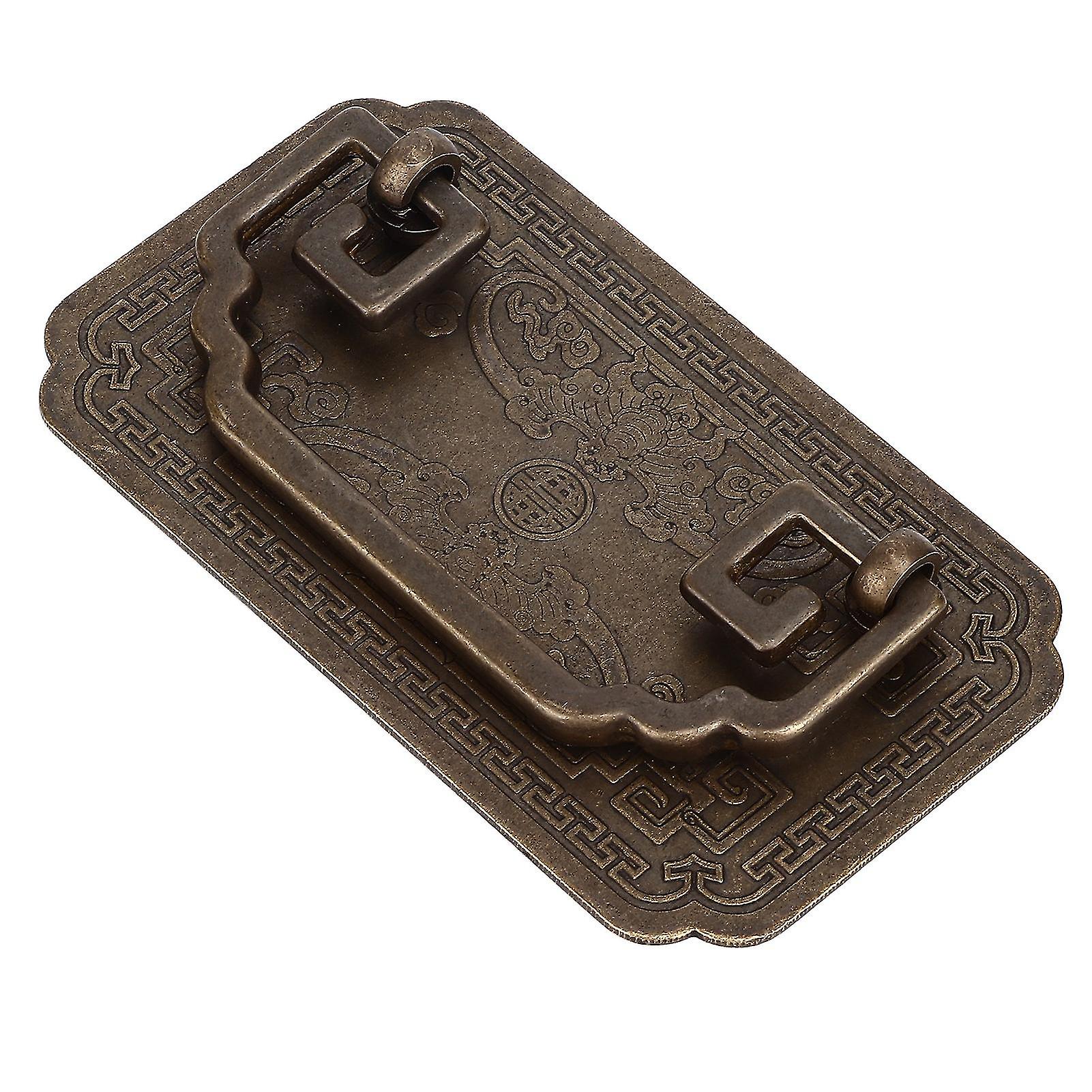 Antique Drawer Handle Tetragonal Bat Handle Antique Chinese Retro Style Drawer Pulls with 2 Screws for Cabinet Doors Bronze 