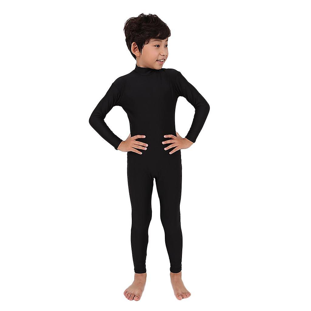 Kinder Stehkragen Ganzkörper Schwarz Unitard Spandex Zentai Kostüme Bodys S