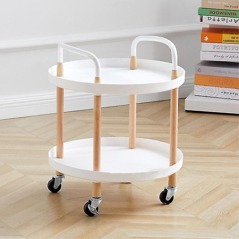 White 2-Tier Rolling Cart with Plastic Armrests for Home or Office