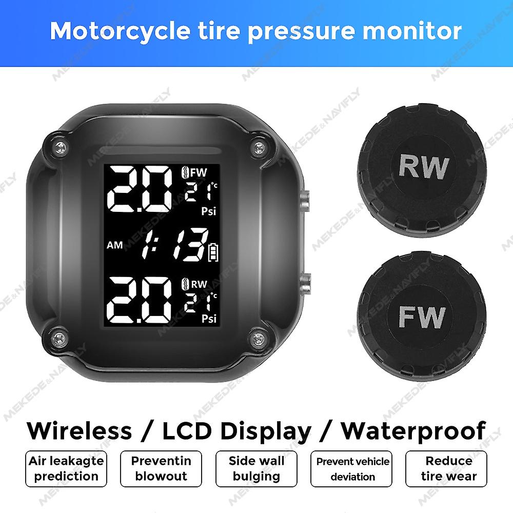 Motorcycle Tire Pressure Monitor Tpms Tire Pressure Monitoring System Waterproof Lcd Screen Digital Display Moto External Sensor