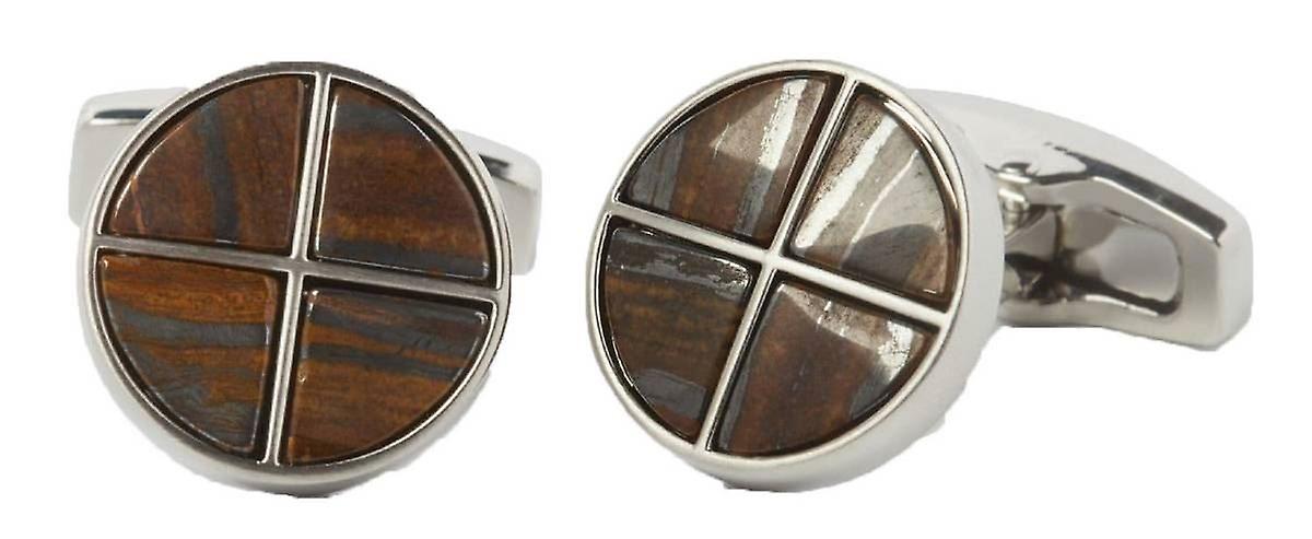 Simon Carter Quadrant Tiger Iron Polished Cufflinks - Brown/Silver