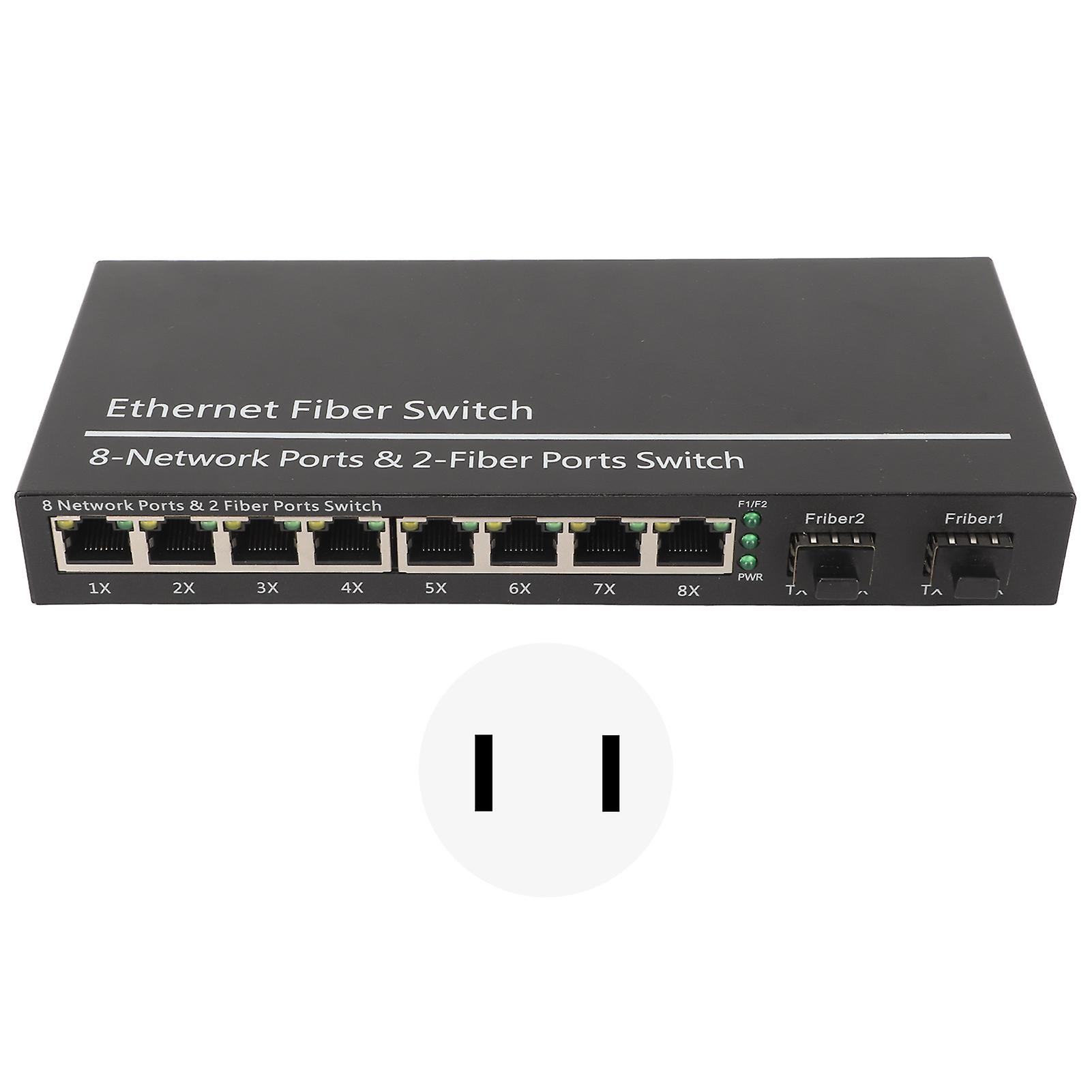 Switch in fibra Ethernet 2 porte ottiche 8 porte elettriche fino a 120 km Porta RJ45 Plug and Play SFP Fiber Media Switch 100-240V US Plug