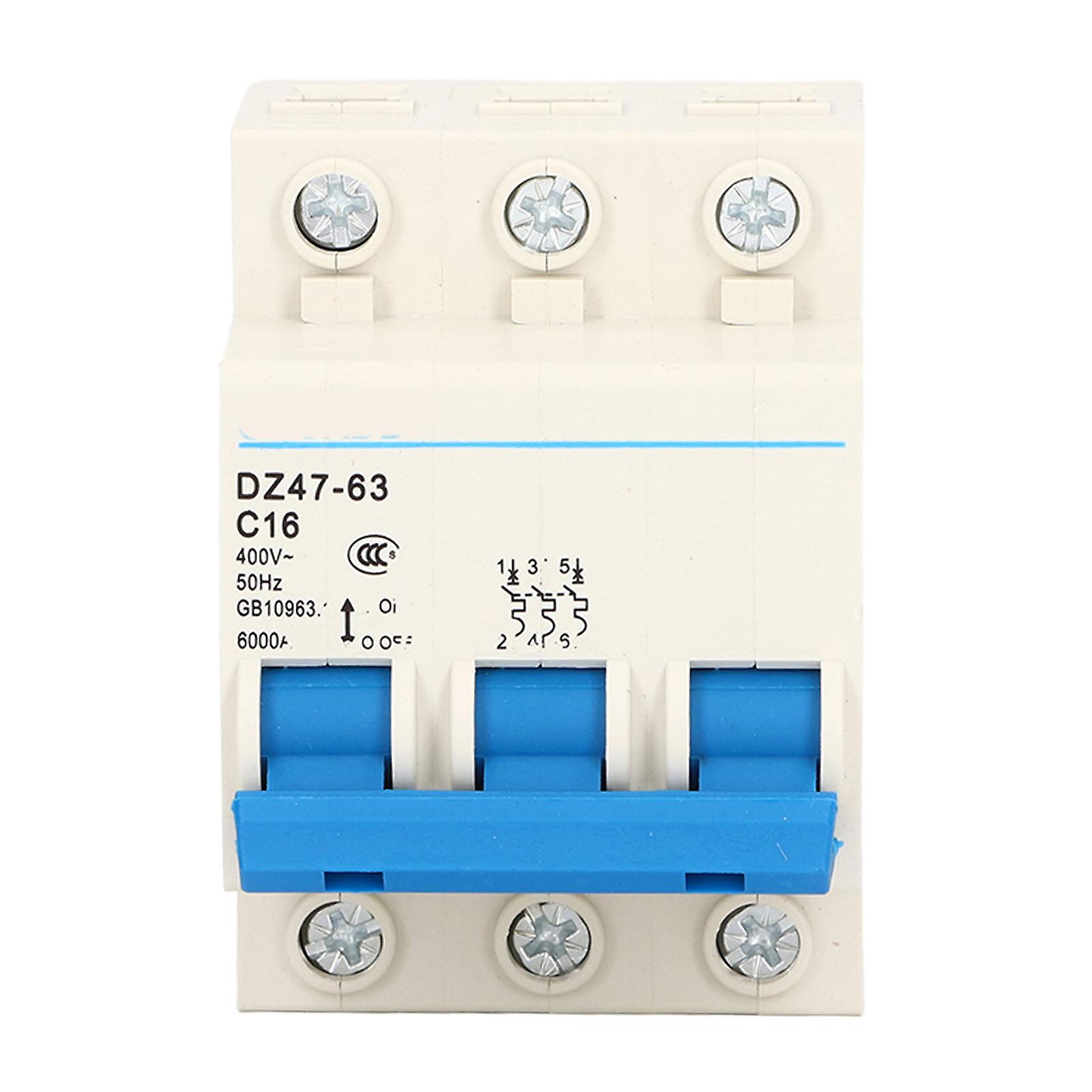 3P Miniature Circuit Breaker DIN Rail Mount Low Voltage Protection Switch 400V 16A DZ47‑63 C16