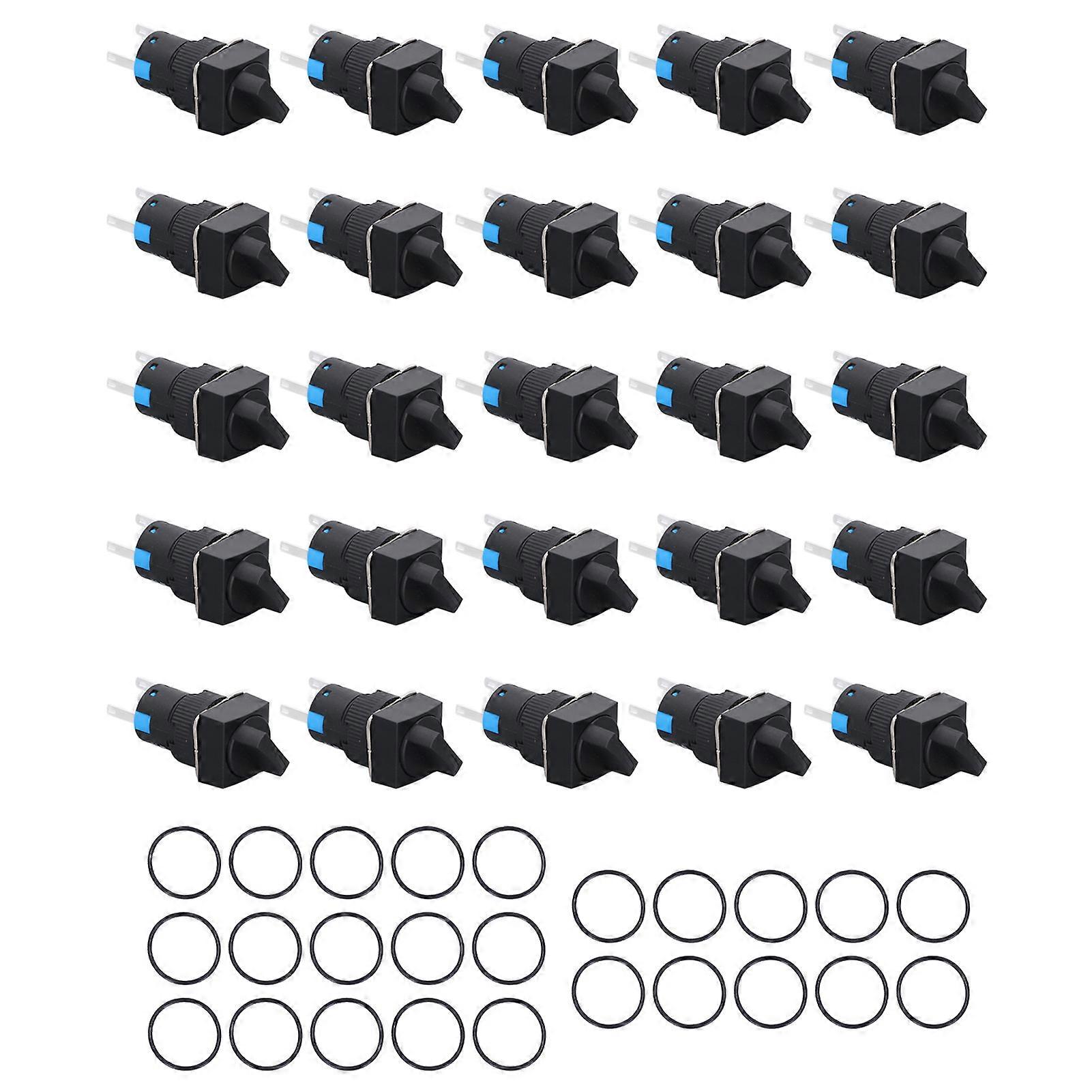 25PCS 16mm Square Rotary Switch Knobs - 2 Position, Self-Locking, with Light, Red Set Kit