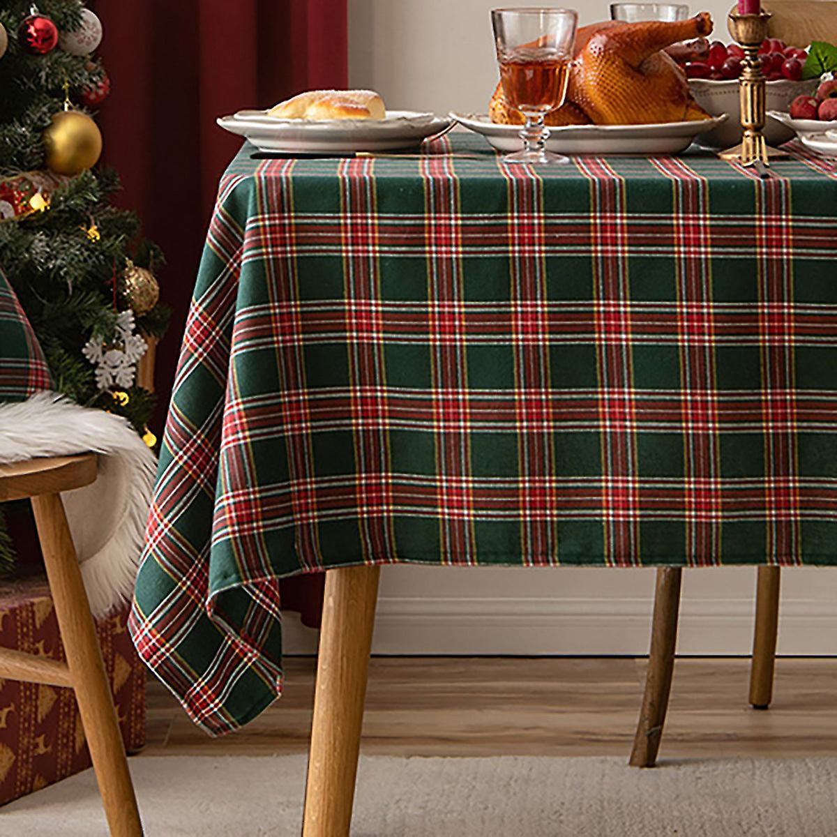 Tablecloth Christmas Holiday Fabric Table Cloth Yarn-dyed Green Plaid Rectangular Table Mat Tablecloth