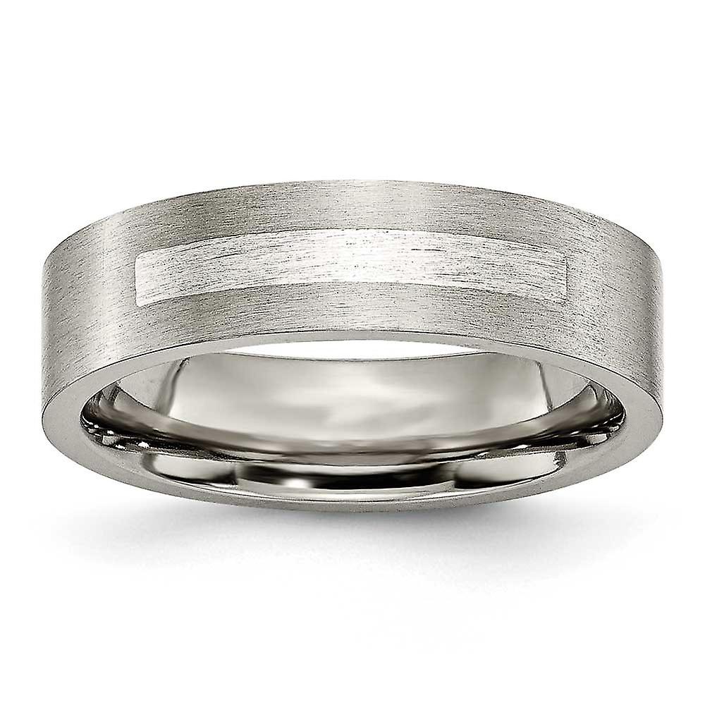 Titanium Flat 6mm 925 Sterling Silver-Flat Band Inlay Brushed-Band Ring-Band Style-Ring for Women and Men - Ring Size: 6