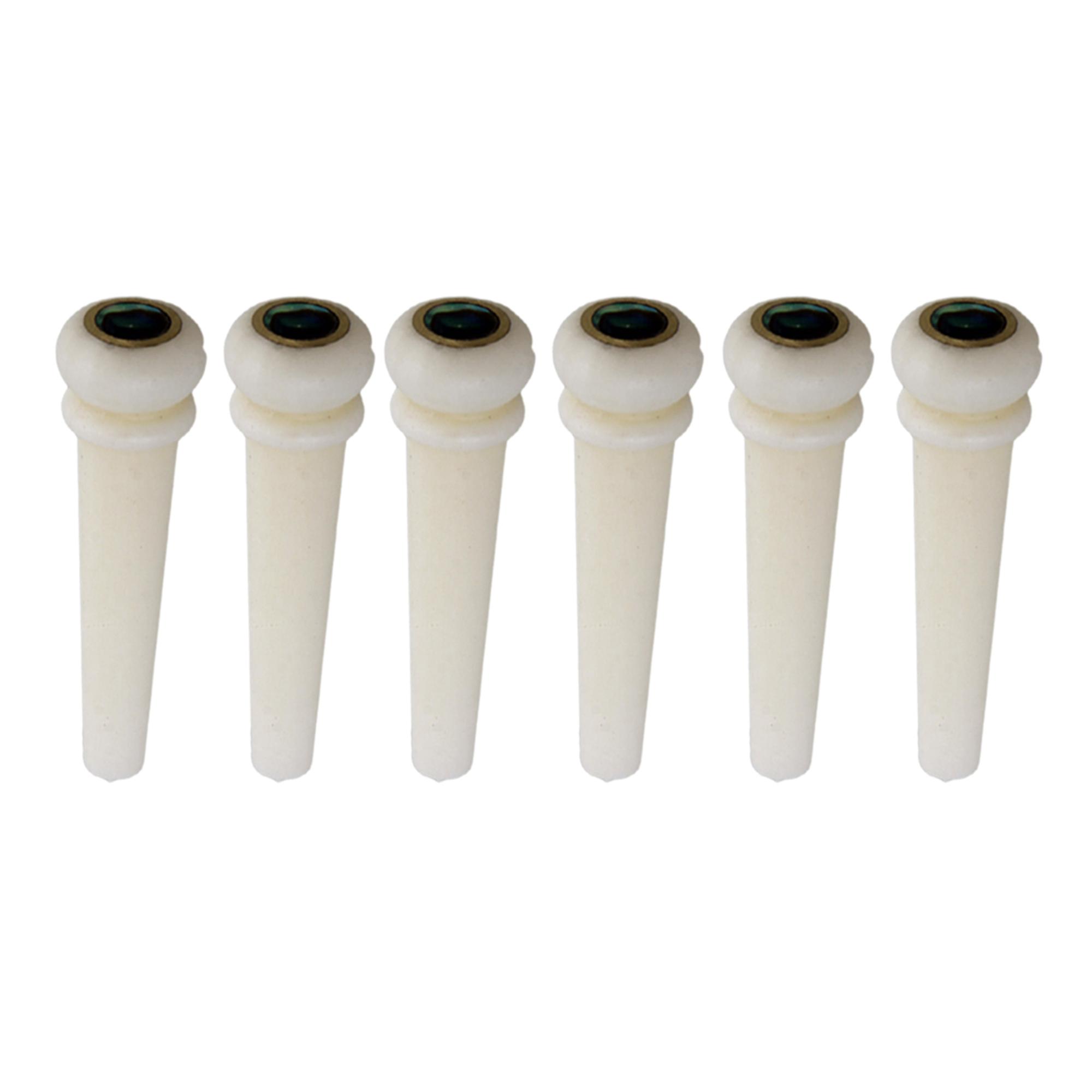 1 Set of 6 Cattle Bone Guitar Pins Abalone Dot / Copper Circle Skirt 5.33mm