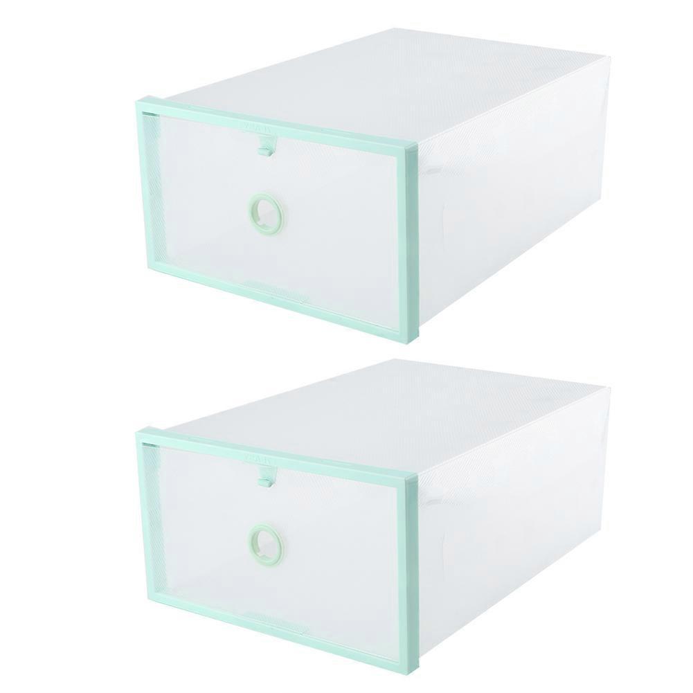 2Pcs Transparent Shoe Storage Boxes Stackable Shoe Containers (Green)