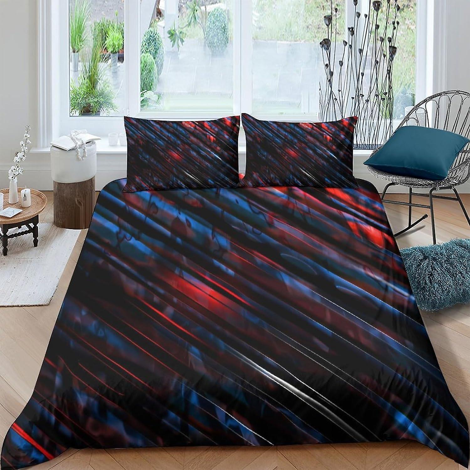 LOUSON AbstractionBedding Set Pieces Soft Microfiber with Pillowcases Duvet Cover Set Abstraction Stripes Minimalist Quilt Cover 3D Bedding with Zippe