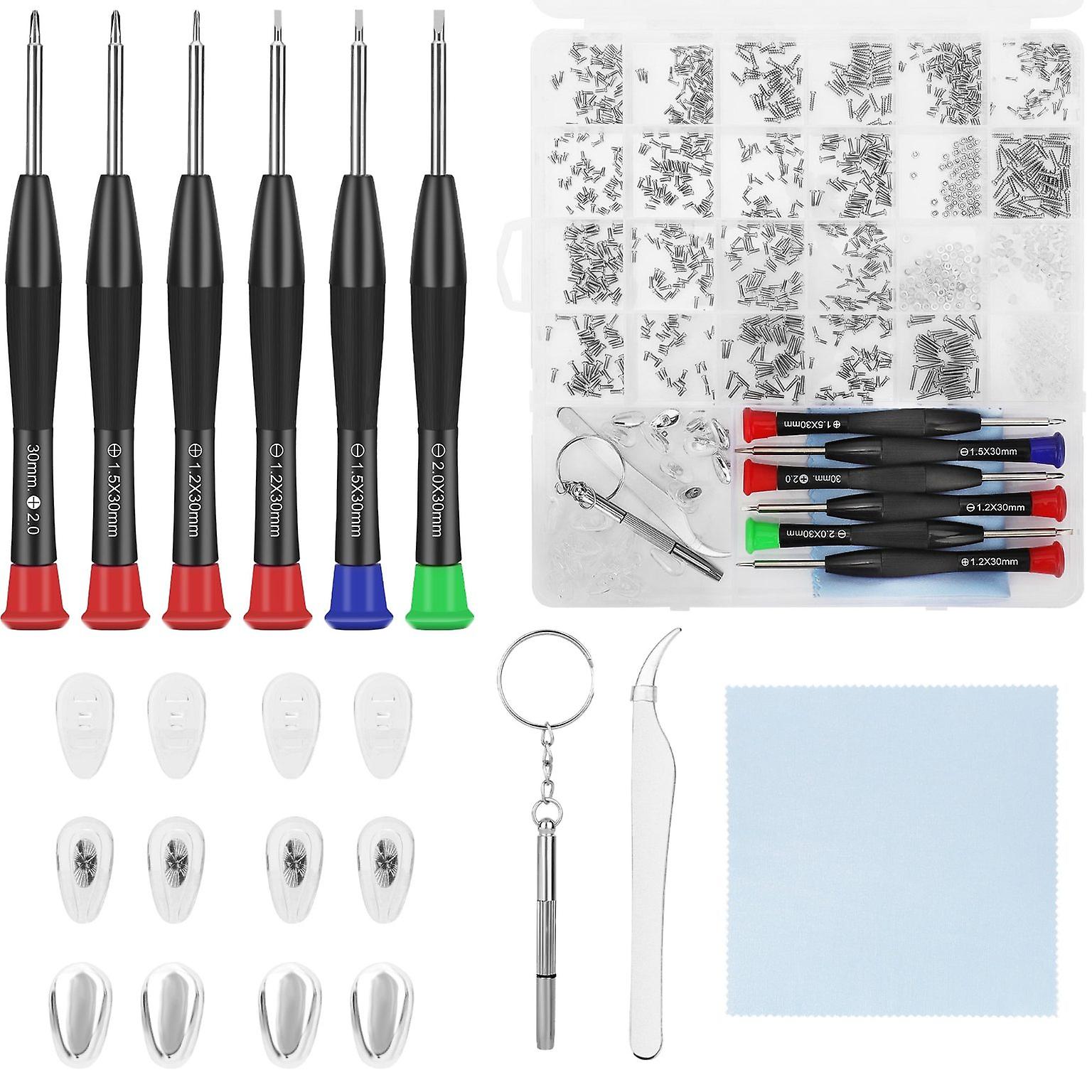 Eyeglass Repair Kit Tool, Includes Precision Screwdriver Set, Nose Pads, Sc