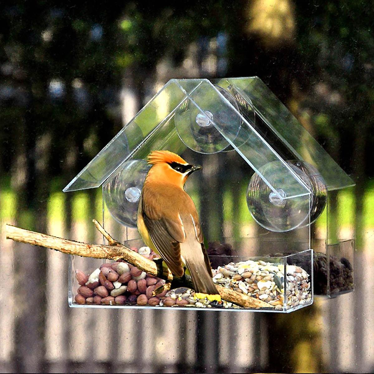 Window Wild Bird Feeder House Transparent Wild Table Removable Suction Cups Sliding Feed Tray for Ga