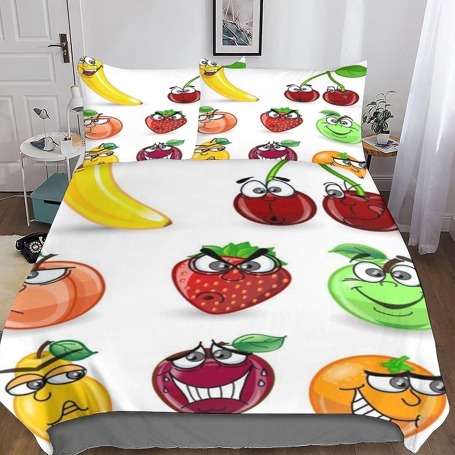HOUKIG 3D Cute Fruits Effect Children And Adults Printed Comforter Set with Pillowcases Comforter Bedding Set (3d Strawberry)