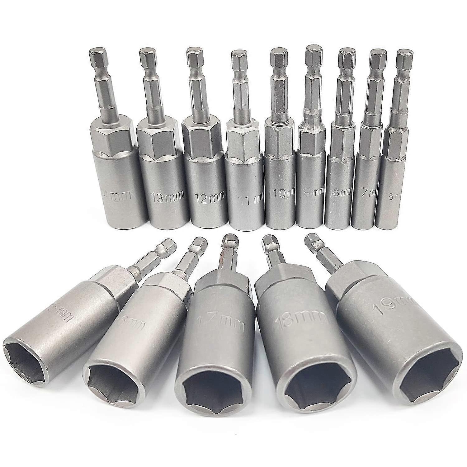 14 Pieces Deepening Screwdriver Socket, 6-19mm Hex Adapter, 34mm Machining Depth