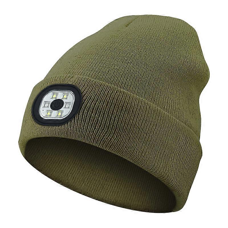 Winter Warmer Knit Hats with LED Light, or for Walking Night, Camping, Dog Walking, Biking Green