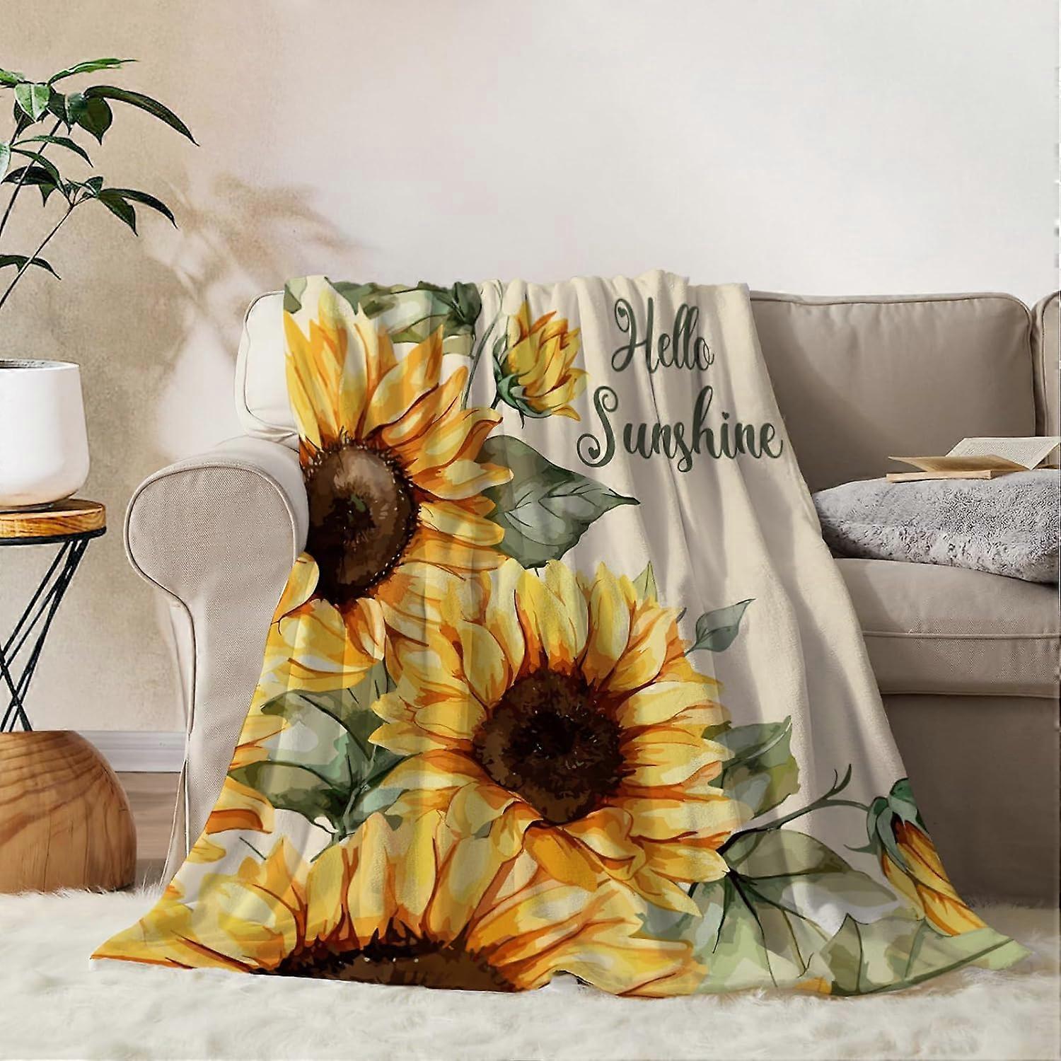 Sunflower Throw Blanket 50x60 Yellow Floral Blanket Blanket for Couch Sofa Bed Soft Cozy Lightweight Fuzzy Plush Fleece Blankets Spring Summer Flower