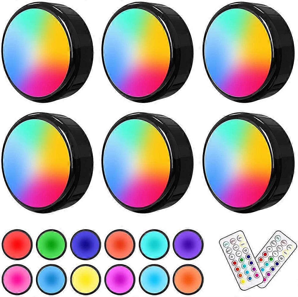 3/6 Pack Led Puck Lights With Remote Dimmable 13colors Under Cabinet Lighting Touch Sensor Battery Closet Night Lamp Push Light