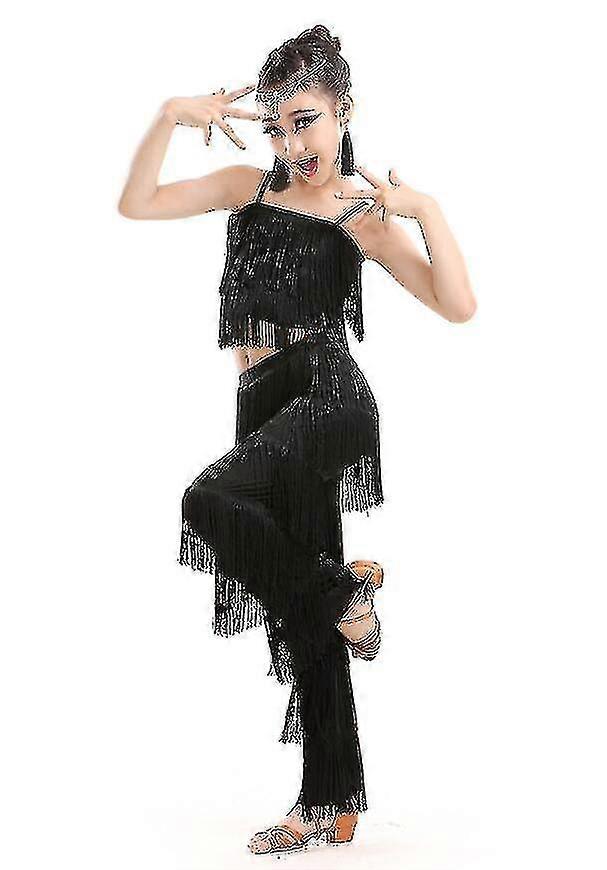 Samba Tofs Latin Danskläder Kostymer Flickor Salsa Balsal Fringe Trim Dans Topsamp;byxor Kostym Vuxen Balsal Dansklänning