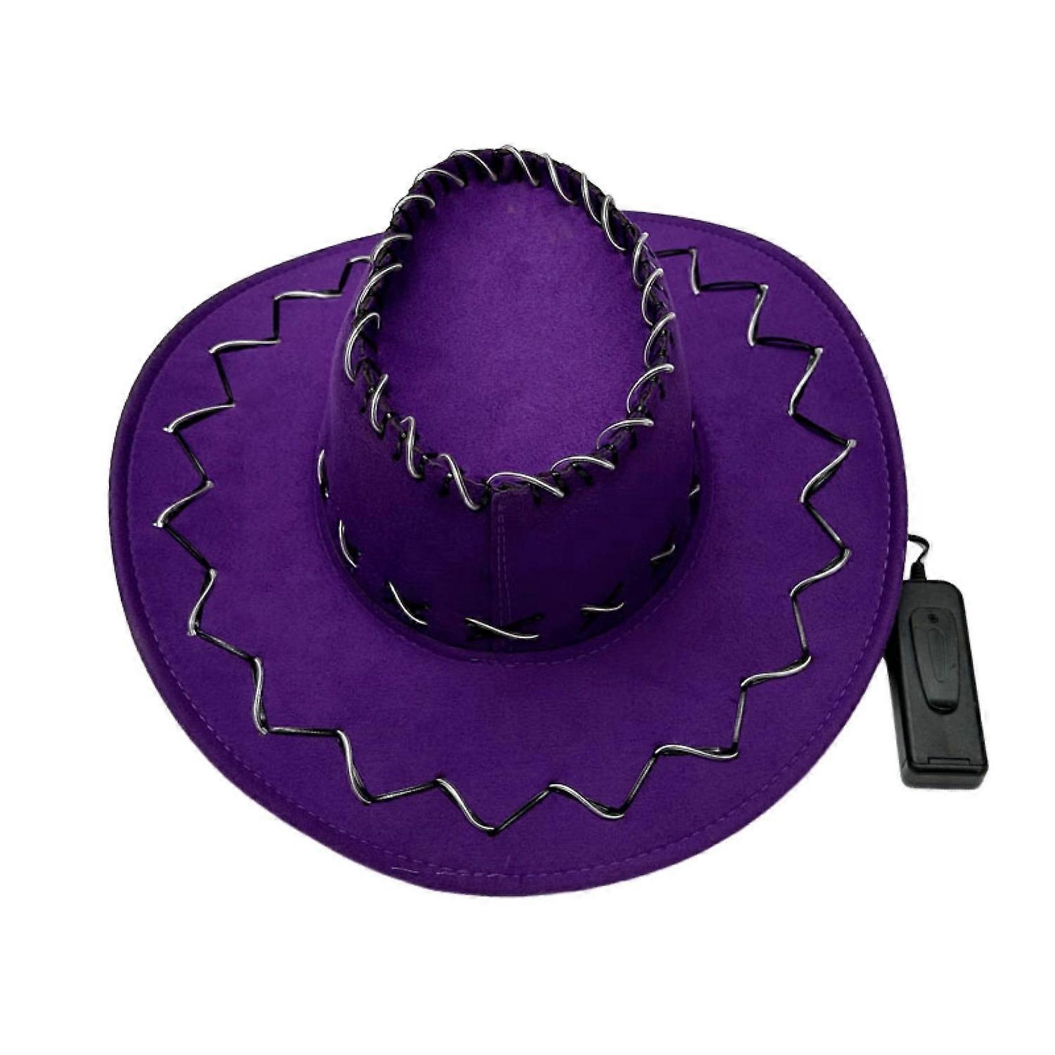 LED Cowboy Hat with Controller Retro Western Style Luminous Adjustable Flashing Frequency Party