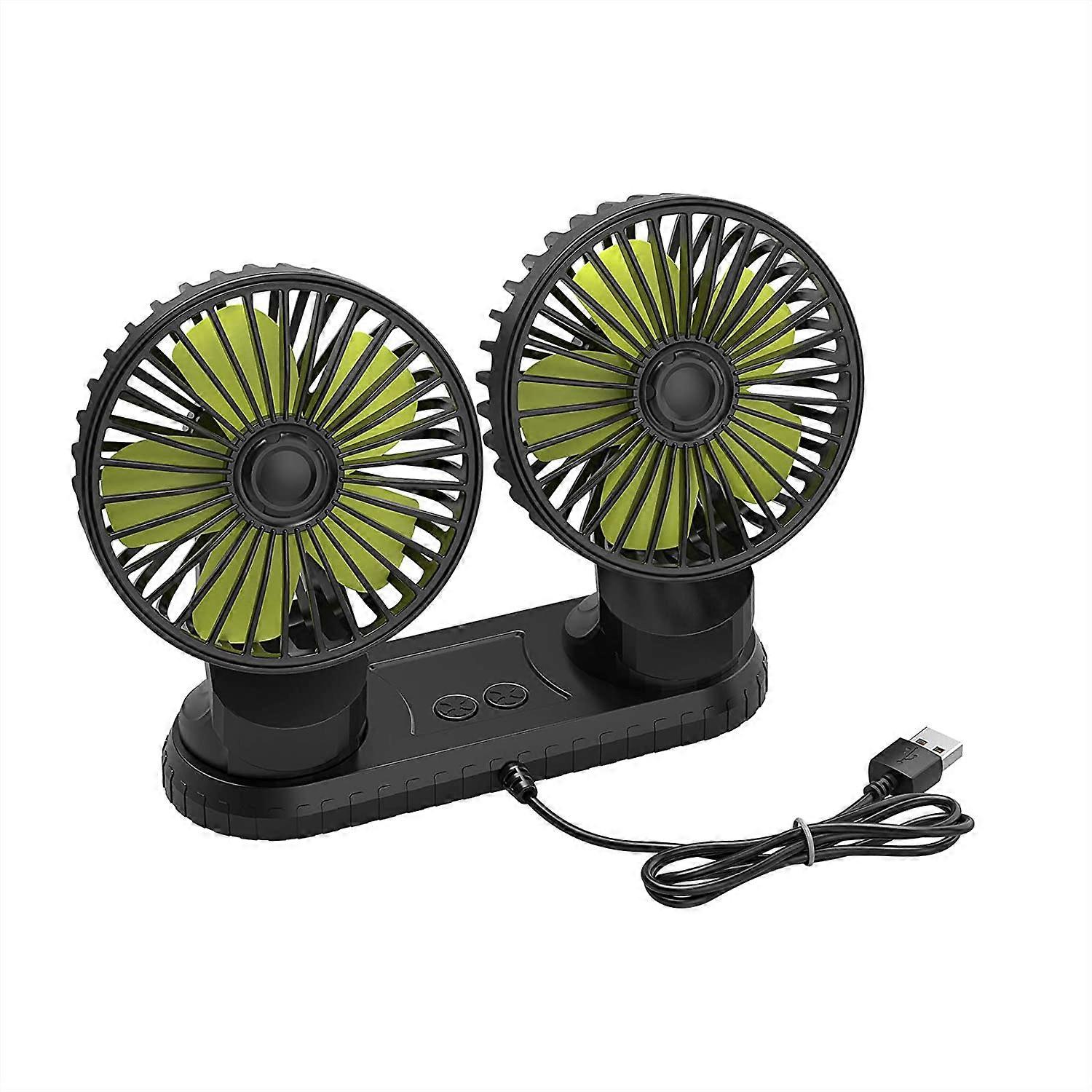 5V Double Head Car Fan, Portable Usb Vehicle Fan, 360 Degree Rotation, Desk Fan With 3 Strong Wind Speeds For Car Dashboard, Home