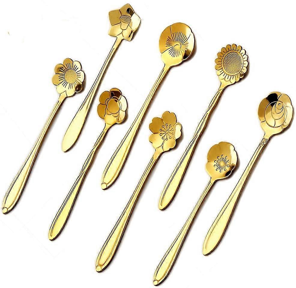 16 stuks RVS bloem koffielepel theelepel lepel set (goud)