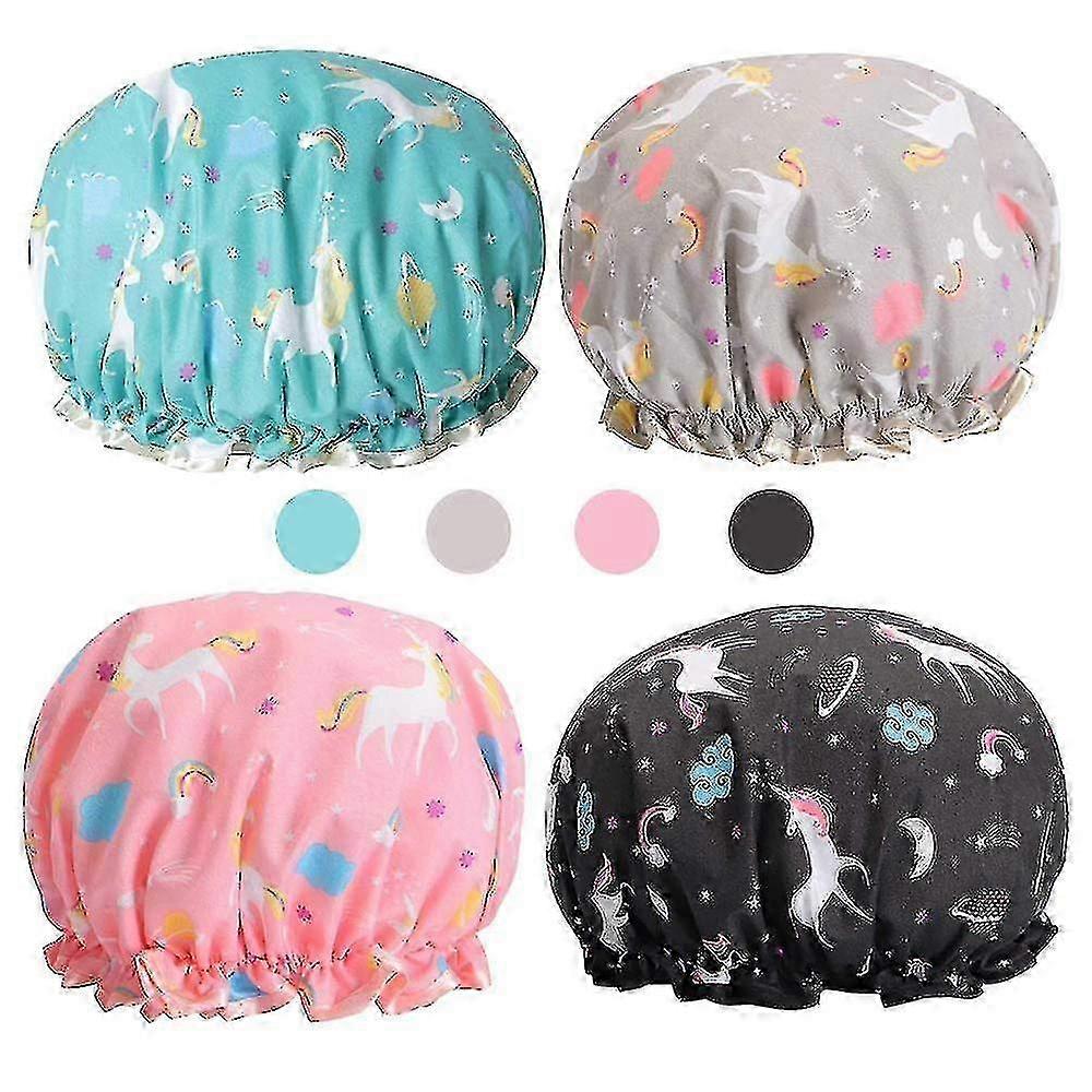 Gorro de ducha Mujer 4 Pack, Impermeable Doble Capa Gorro de Ducha Elástico Gorro de Baño Reutilizable