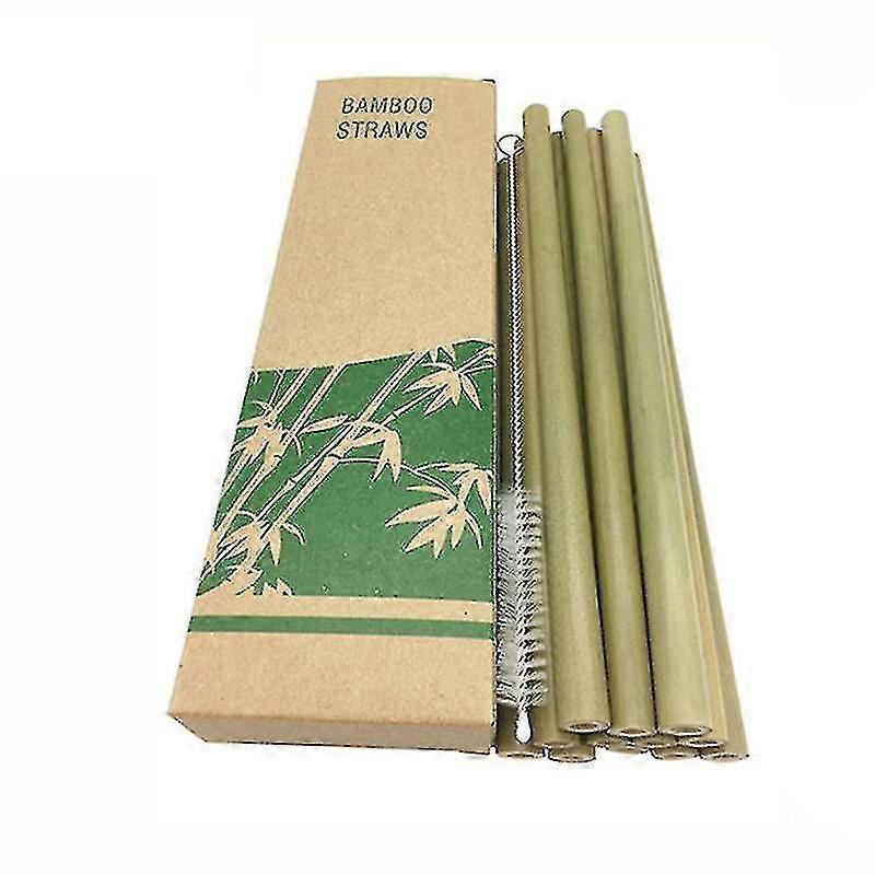 10 Pieces Set Of Reusable Natural Green Bamboo Biodegradable Ecofriendly Drinking Straws (green)