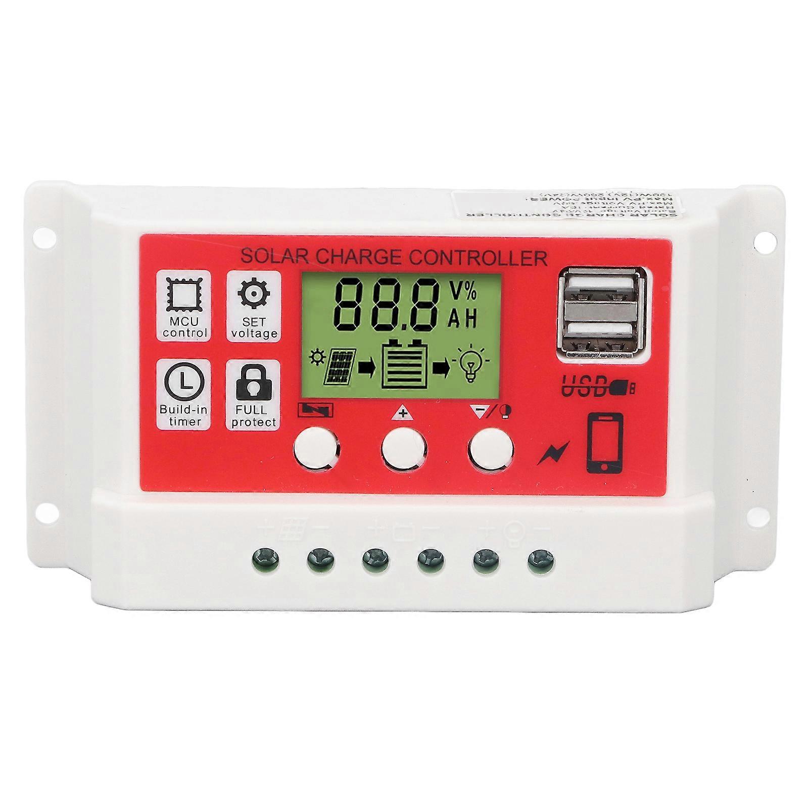 Solarladeregler PWM Lithiumbatterie Photovoltaik Laderegler LCD-Display 12V/24V10A