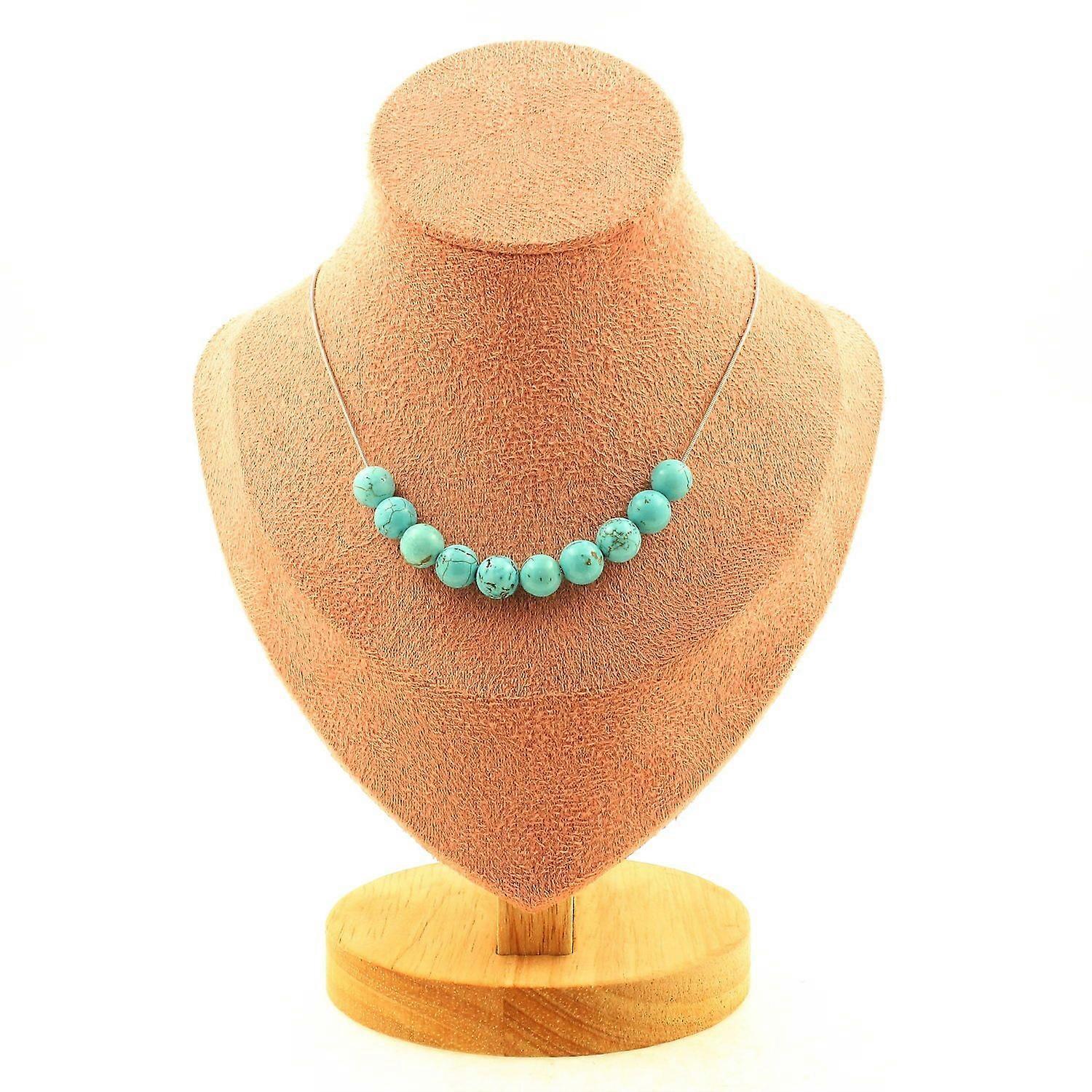 Necklace 10 Howlite Turquoise beads 8 mm Stainless steel chain