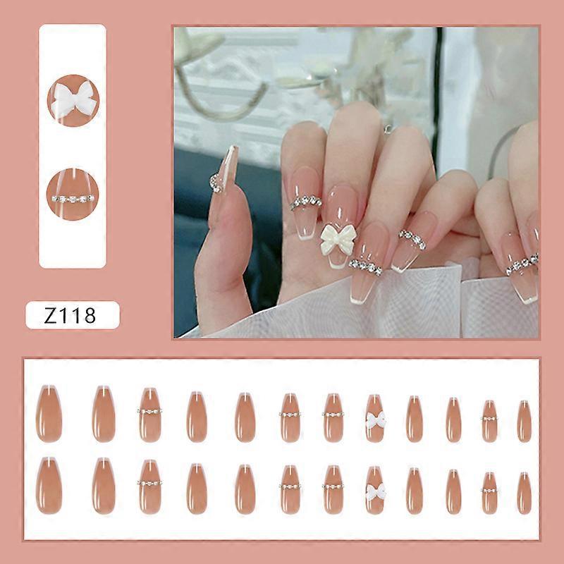 24PCS Rhinestone Inlaid Nail Patch Glue Type Removable Long Paragraph Manicure Save Time False