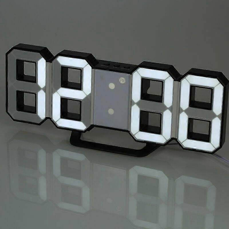 Digital LED Wall Clock, Adjustable Brightness, Black Shell White Light, Black Shell Alarm Clock