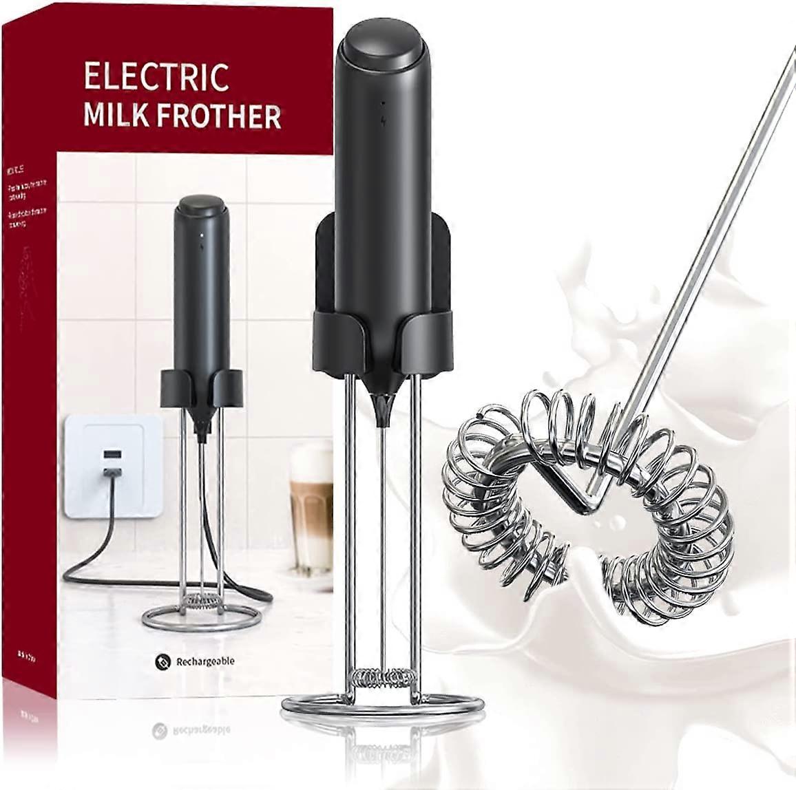 Electric Milk Frother Set with Rechargeable Base Wall-mountable Foam Maker Handheld Whisk Foamer for Coffee Frothing Wand
