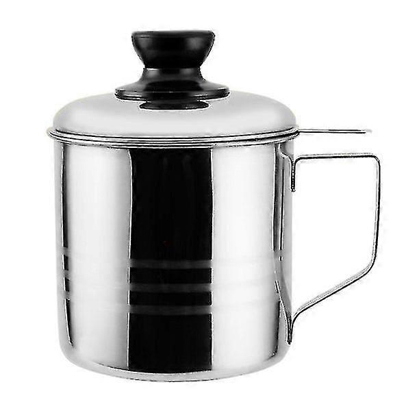 Home Grease Container With Strainer Stainless Steel Oil Storage Can Strainer With Lid Silver