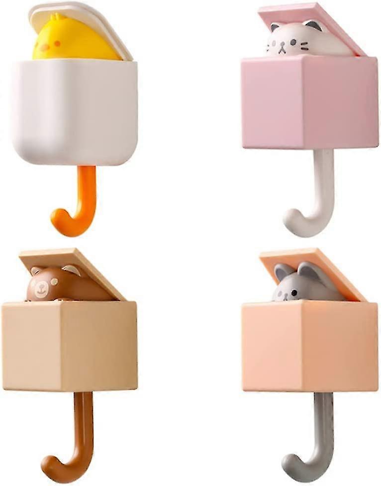 4 Pcs Cute Cat Hooks For Wall Hanging Decor