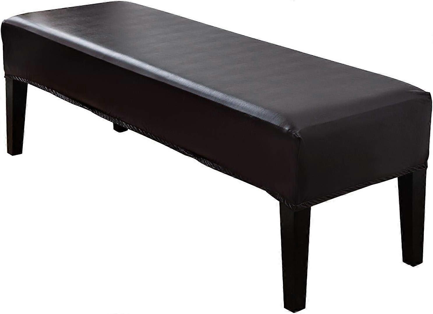 Faux Leather Stretch Dining Bench Cover (Brown)