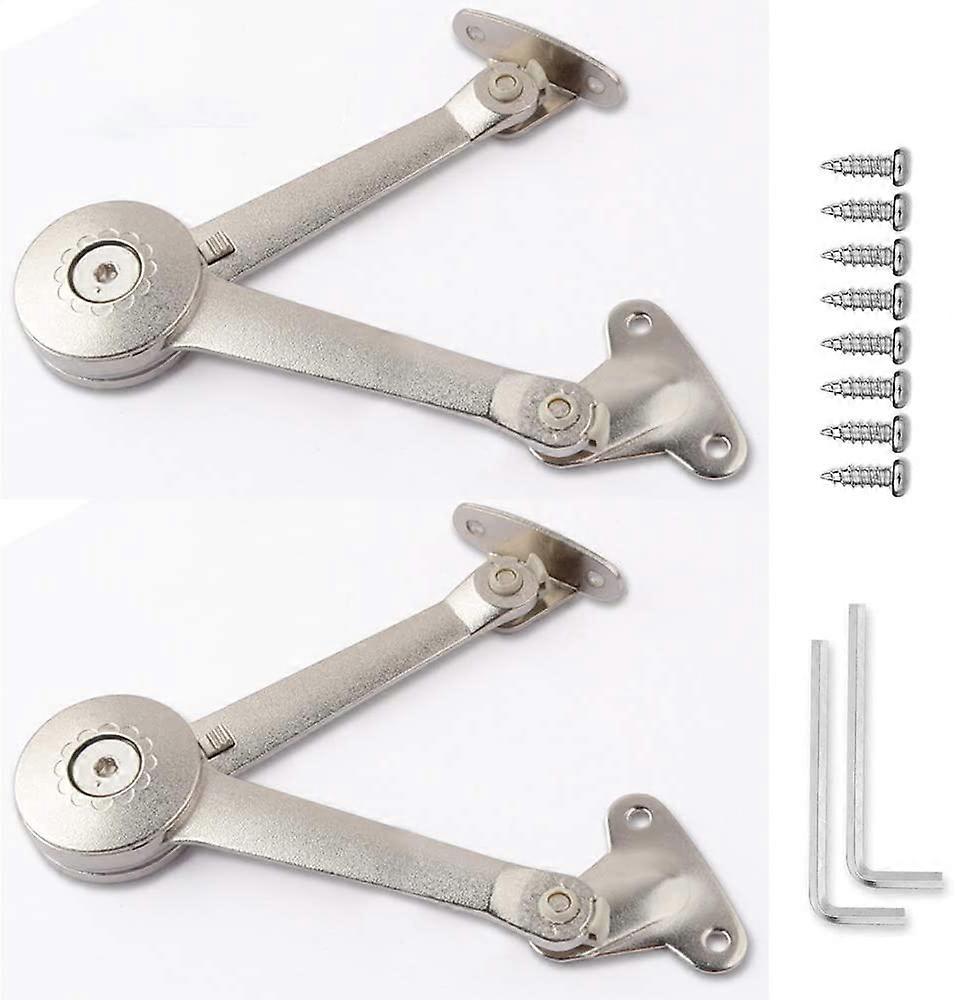 2 Pack Lid Support Hinge in Satin Nickel Lid Stay with Soft Close for Support Drop Lids of Cabinets Toy Box Cupboard Wardrobe, Max Weight Support 40lb