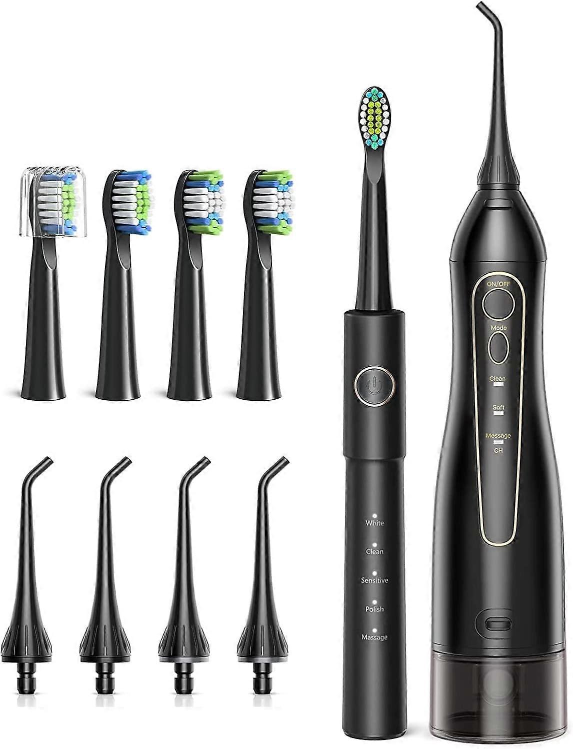 Water Flosser Electric Toothbrush Combo, Rechargeable Cordless and Waterproof, 5 Optional Modes and 4 Brush Heads Whitening Toothbrushes, 3 Modes and 