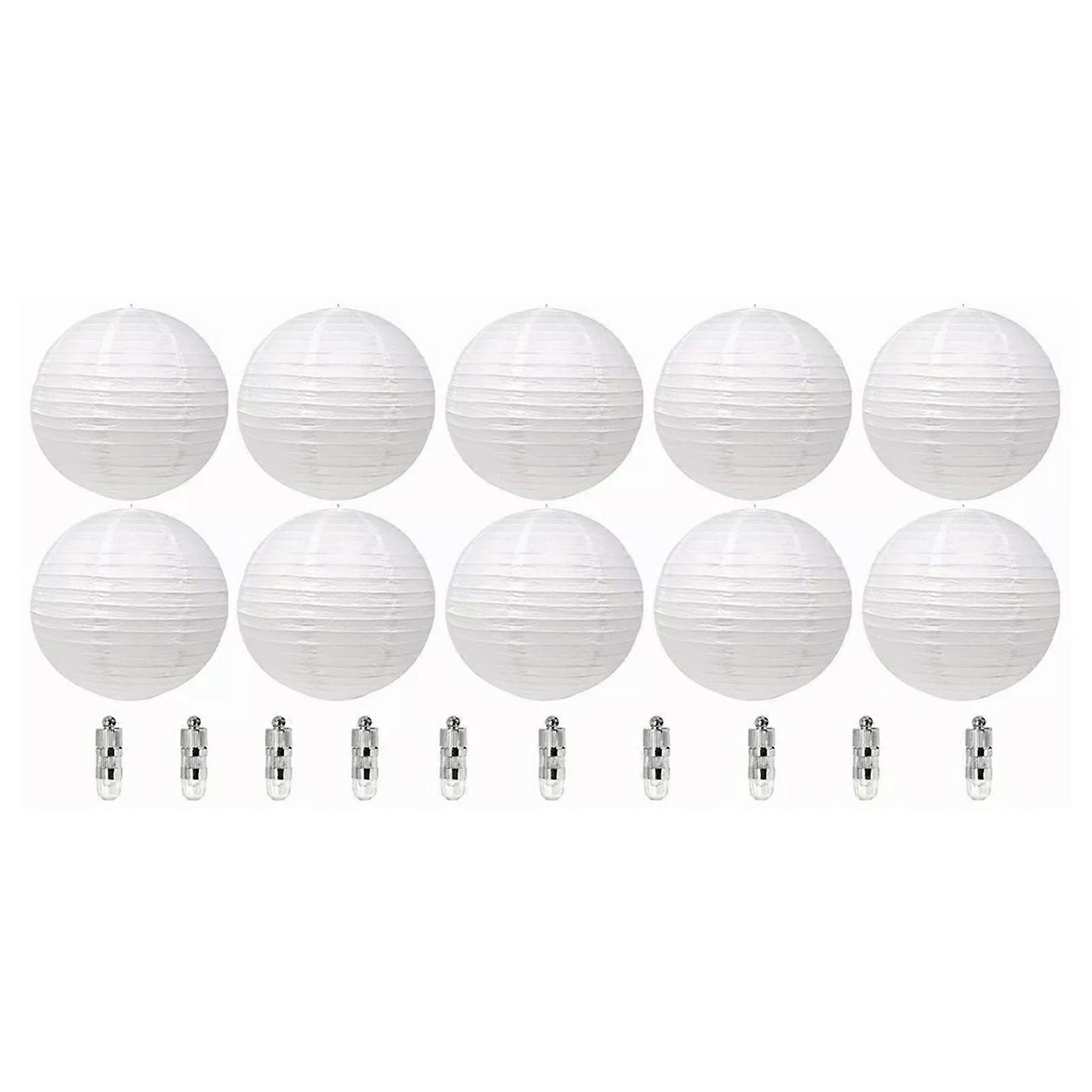 中国の白いペーパーランタンの結婚式のパーティーのクリスマスパーティーの装飾のための10のLEDライトが付いている装飾的な円形のペーパーランタン