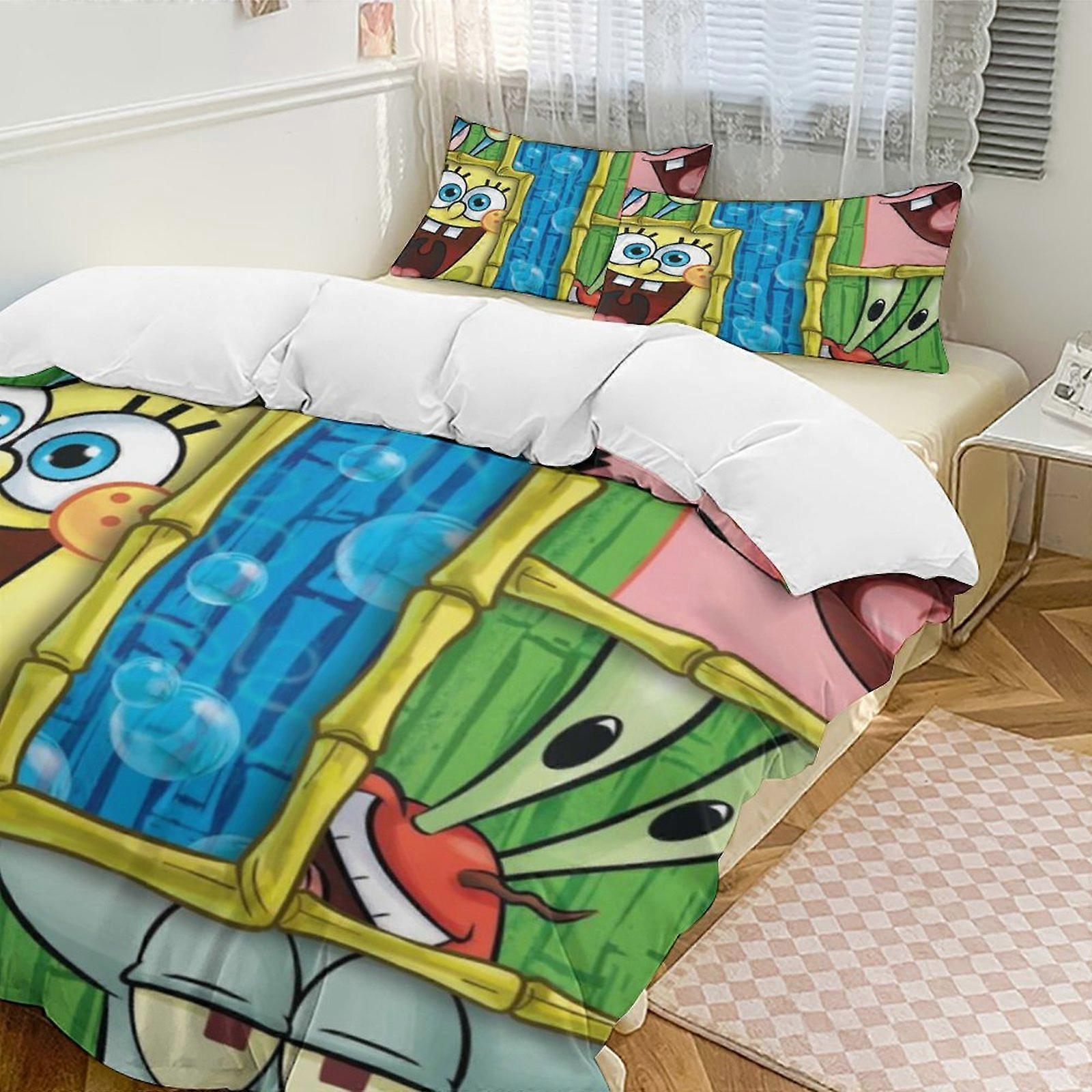 a2859 Lençóis Bob Esponja Calça Quadrada Conjunto de Cama Capa de Edredão Tema Dos Desenhos Animados Lençóis de Quarto das Crianças iip2859