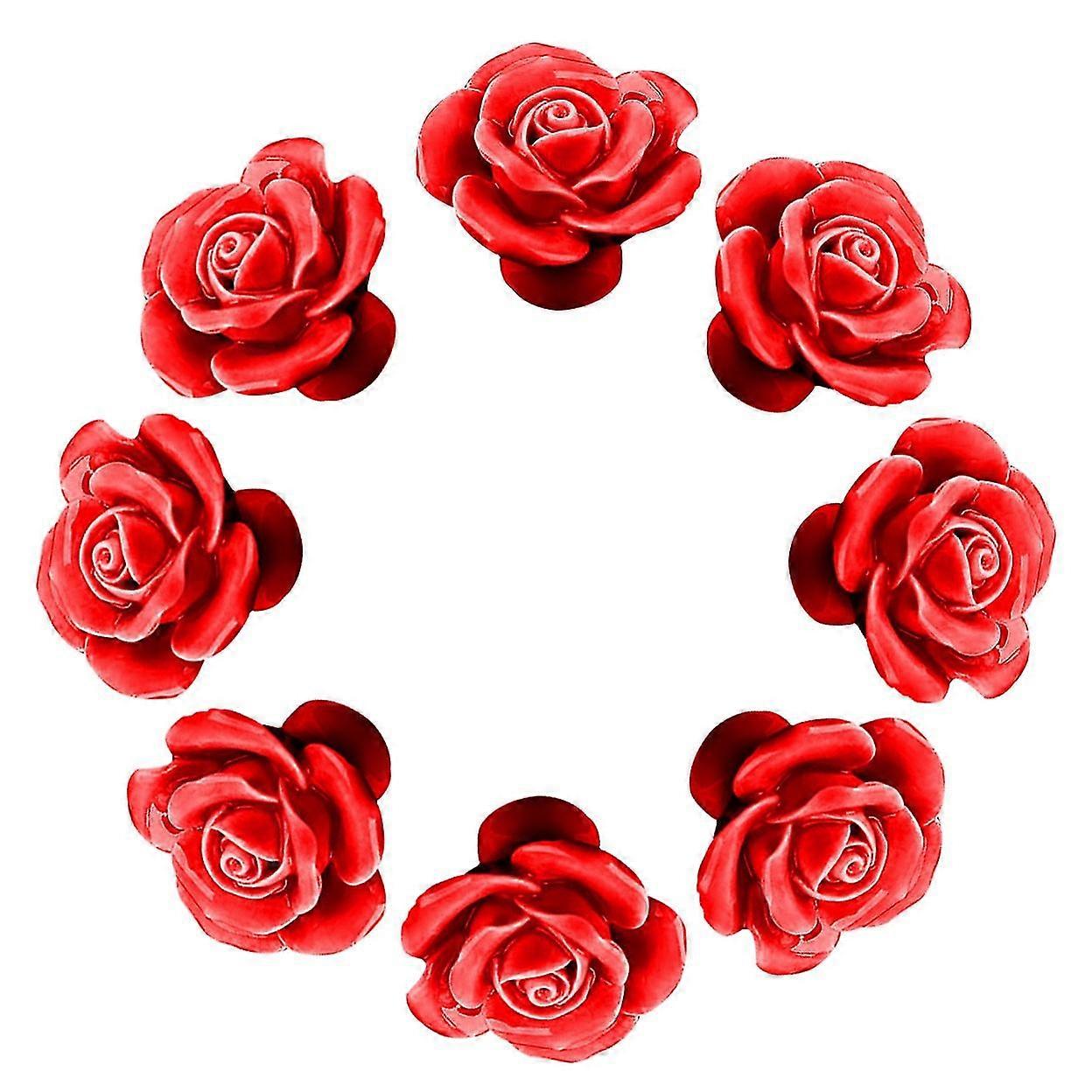 8pcs rose door knobs cabinet handles pull for home kitchen ( red )