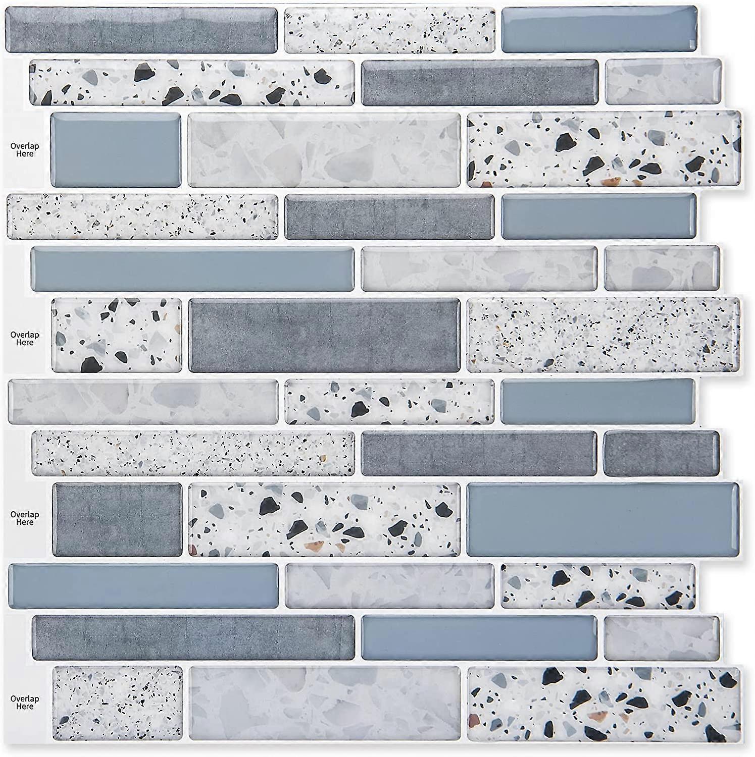 Peel and Stick Brick Kitchen Backsplash Self-Adhesive Wall Tile Stone Design, 10 Sheets (Blue)