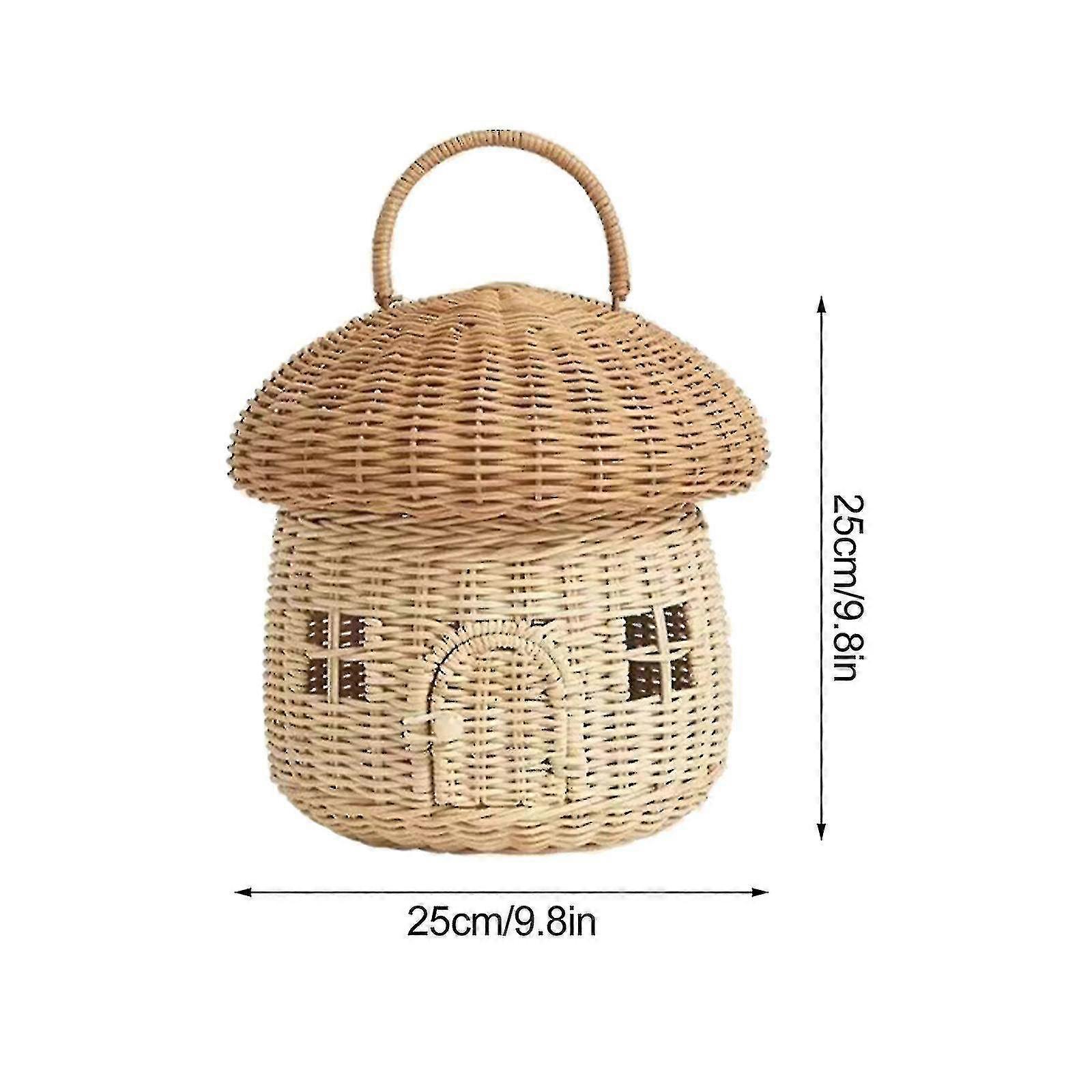 Handwoven Rattan Mushroom Basket with Lid for Kids - Storage Solution