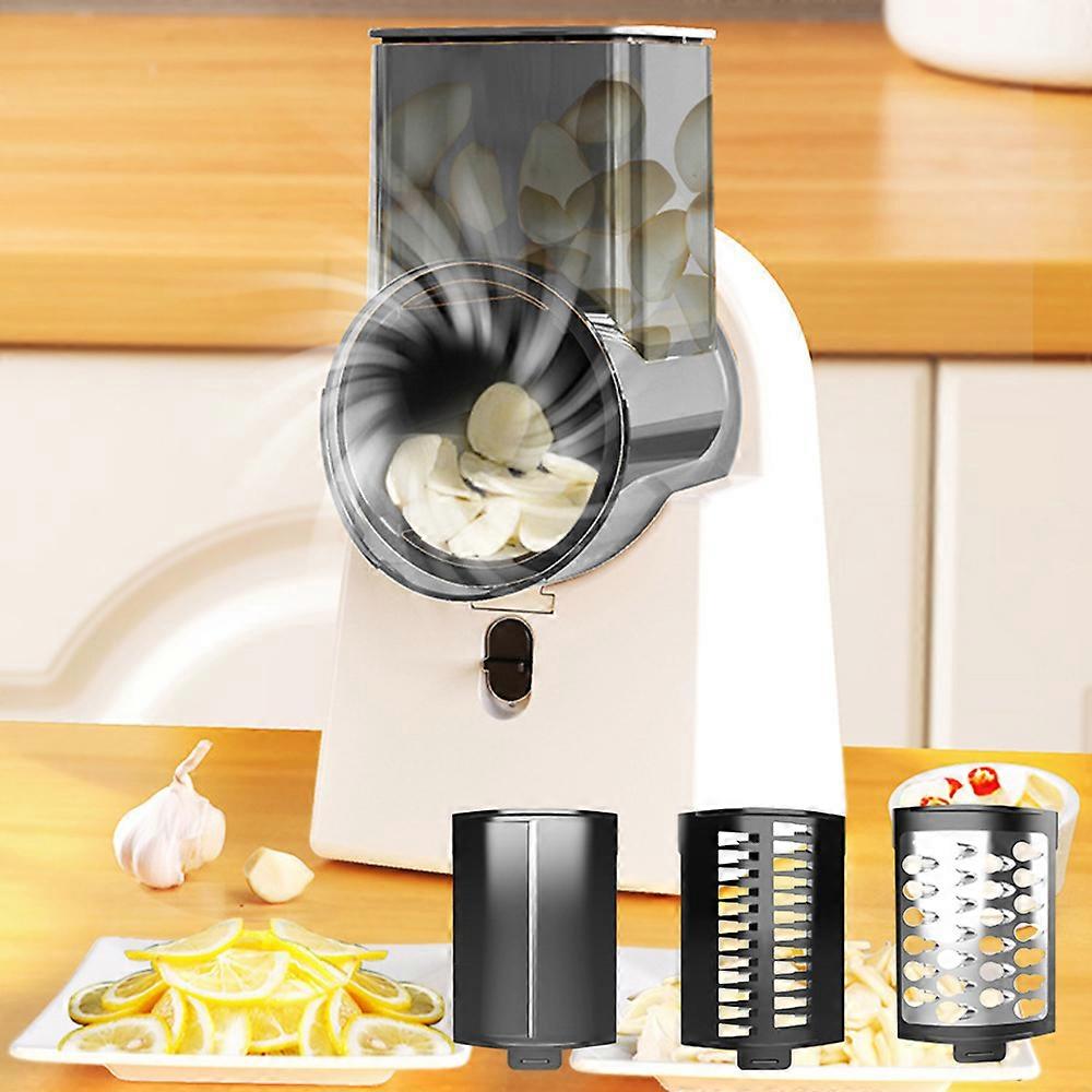 Rechargeable Electric Grater Vegetable Slicer with 3 Blades, 50W Safe Food Shredder Rotary Grinder Salad Maker for Potato, Carrot, Garlic, Cheese