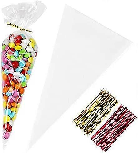 Cone Cellofan Poser, 5x10 Inches 200 stk plast Popcorn Cone Poser For Party, Clear Cone Formet Treat Poser Med Twist Ties