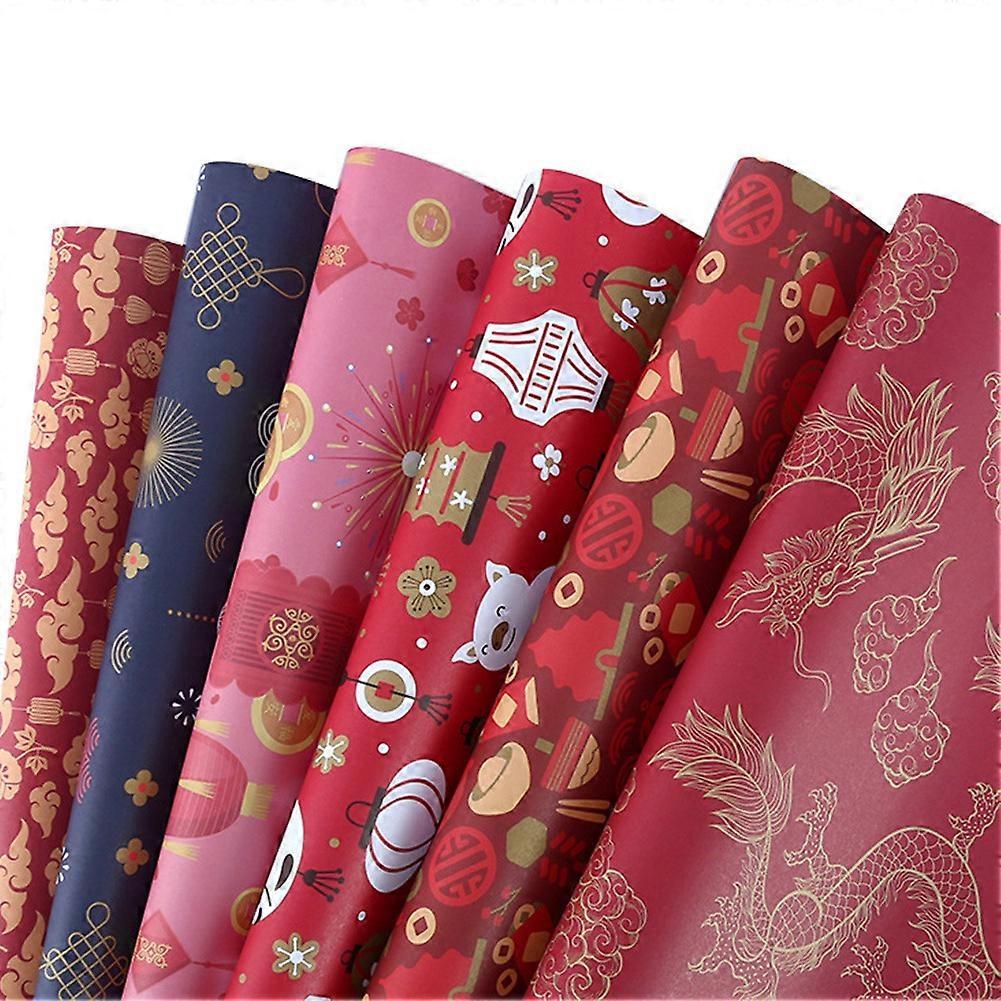 Wrapping Paper Sheets Set of 6 , Chinese New Year DIY Gift Red Wrapping Paper,70cm x 50cm