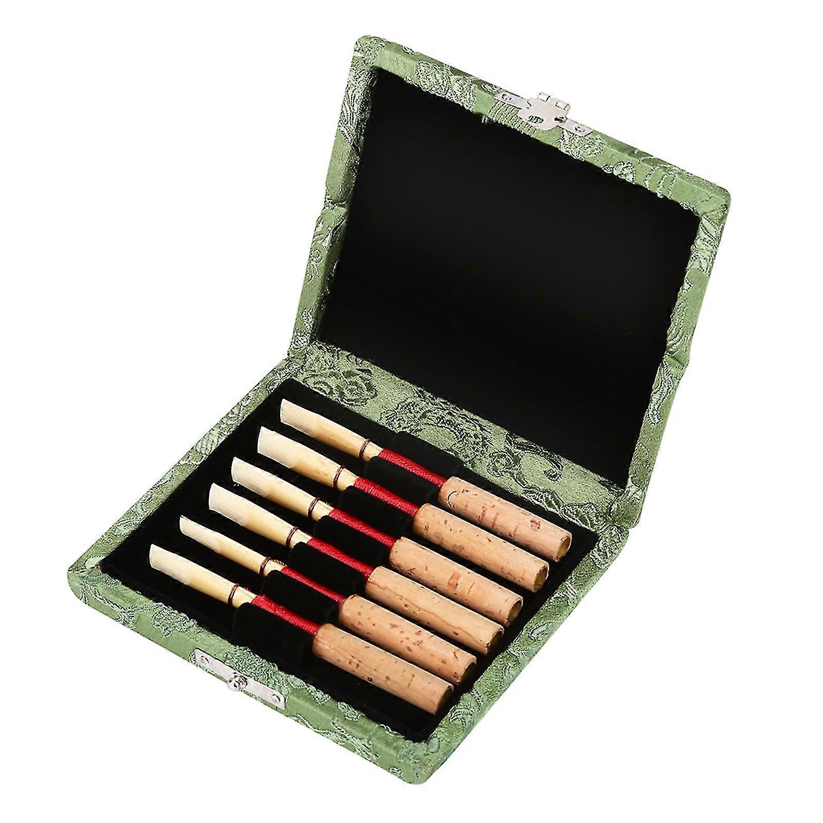 Oboe Reed Storage Box for 6 Pieces with Green Wooden Silk Cloth Cover