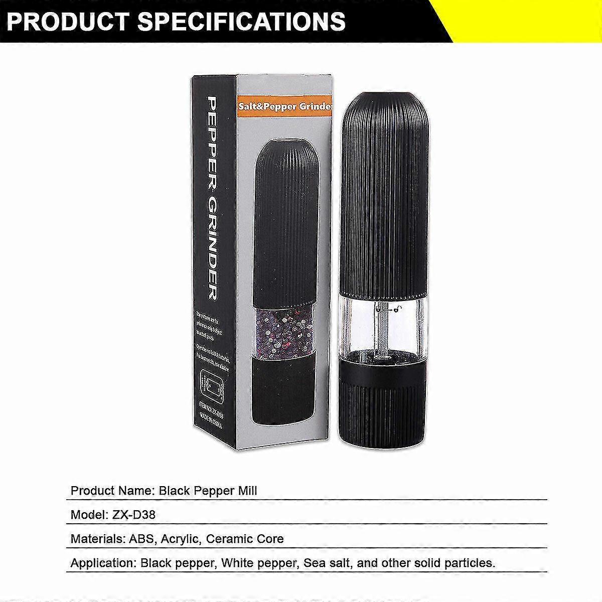 Electric Salt Pepper Mill Grinder Battery Powered LED Light Adjustable