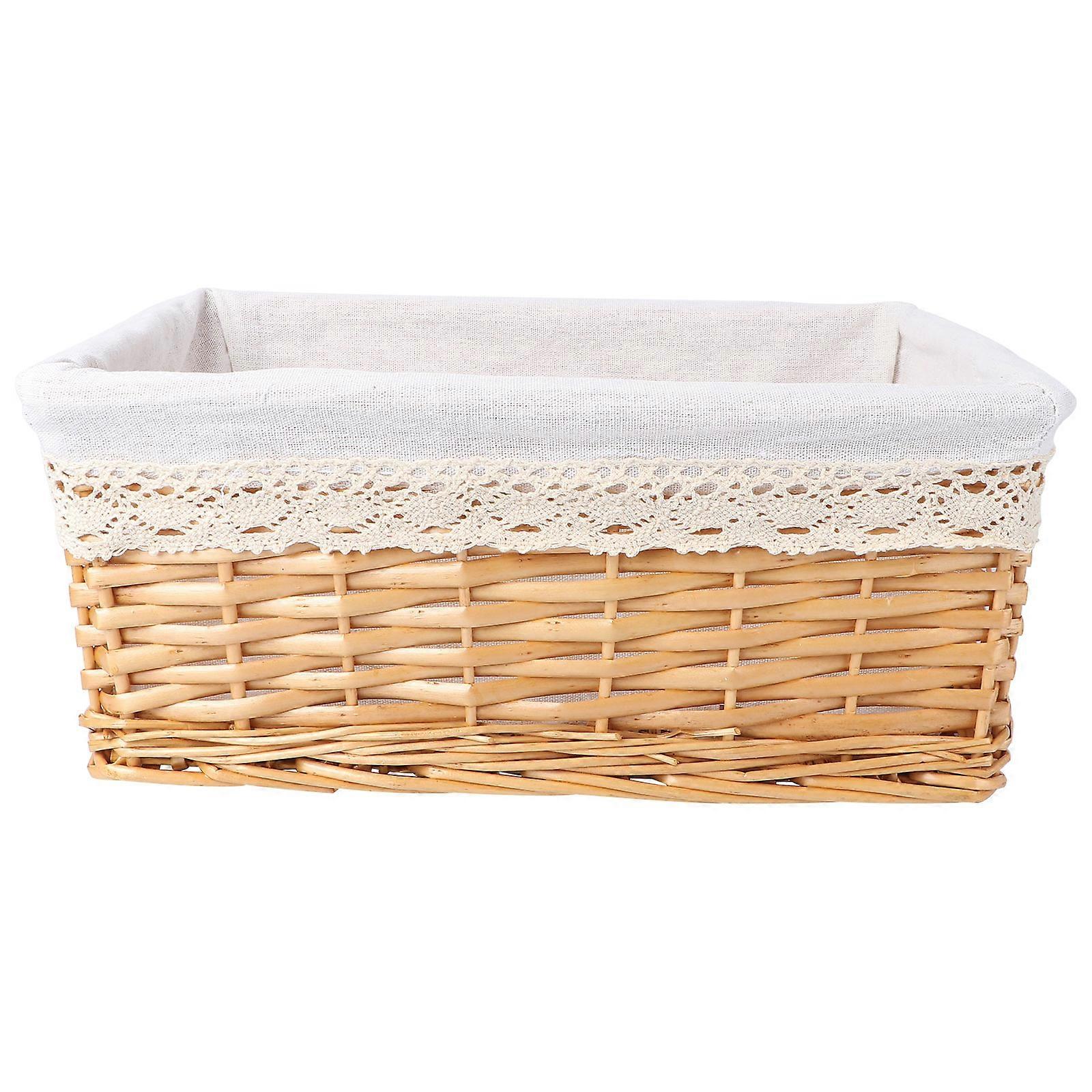 40*30*16cm Multipurpose Rectangular Wicker Storage Basket with Removable Washable Liner Willow Woven Containers - Size L