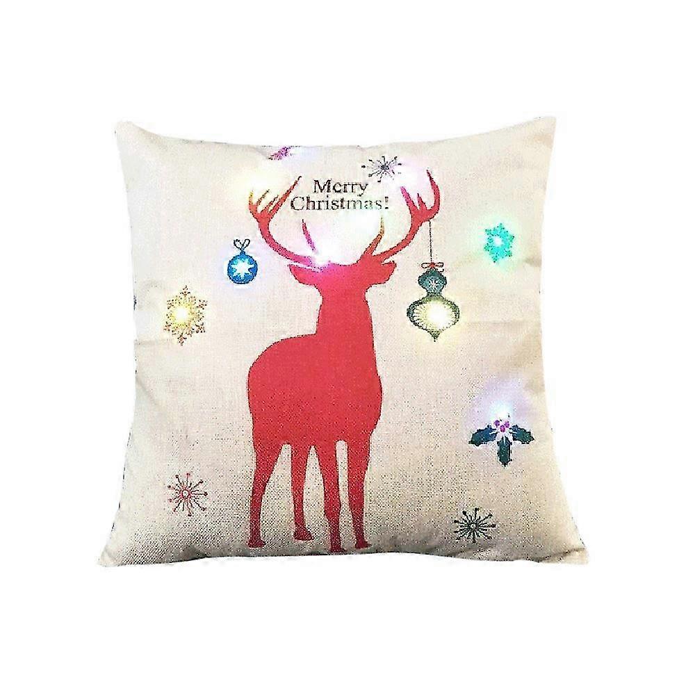 Deer Shadow Theme Merry Christmas Cushion Cover With Led Light