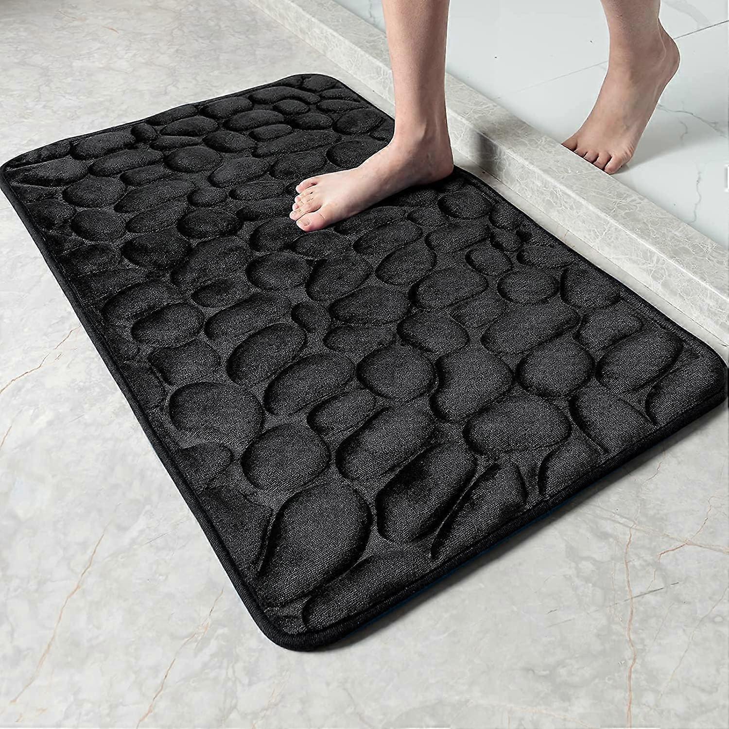Non-Slip Memory Foam Bath Mat Rug, Absorbent Machine Washable Bathroom Mat, Shower Mat for Bathroom, 40 x 60cm, Black